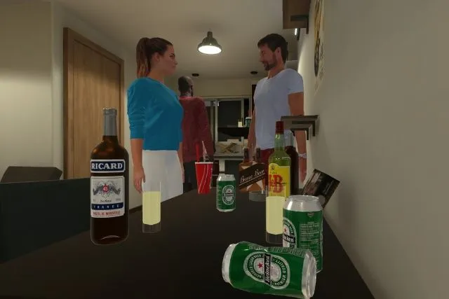 Bouteilles d’alcool posées sur une table lors d’une soirée