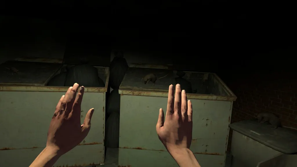 Bedrohliche Hunde in einer dunklen Gasse in Virtual Reality