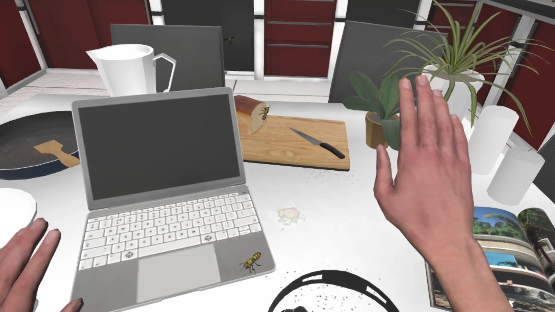 Mehrere Wespen in einer Virtual-Reality-Küche