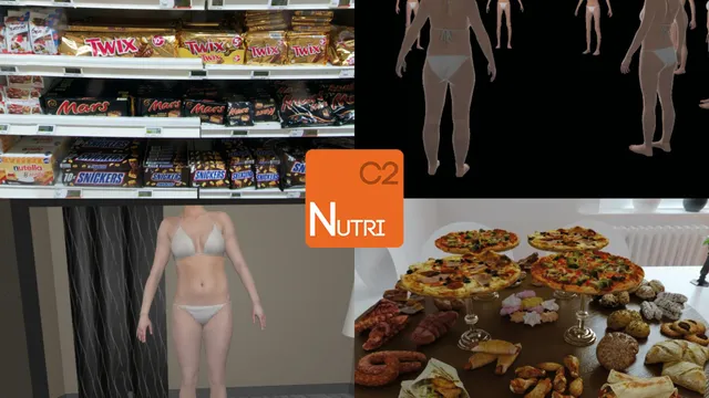 Montage von Lebensmitteln und Silhouetten für das C2Nutri-Programm
