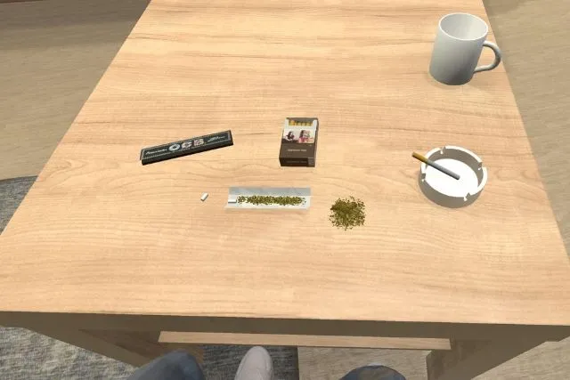 Produits au CBD et accessoires posés sur une table