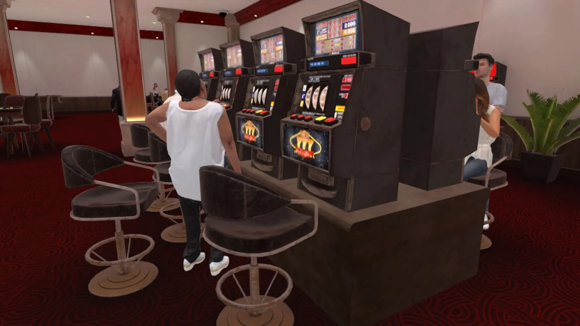 Sala de casino con mesas de juego y máquinas tragaperras