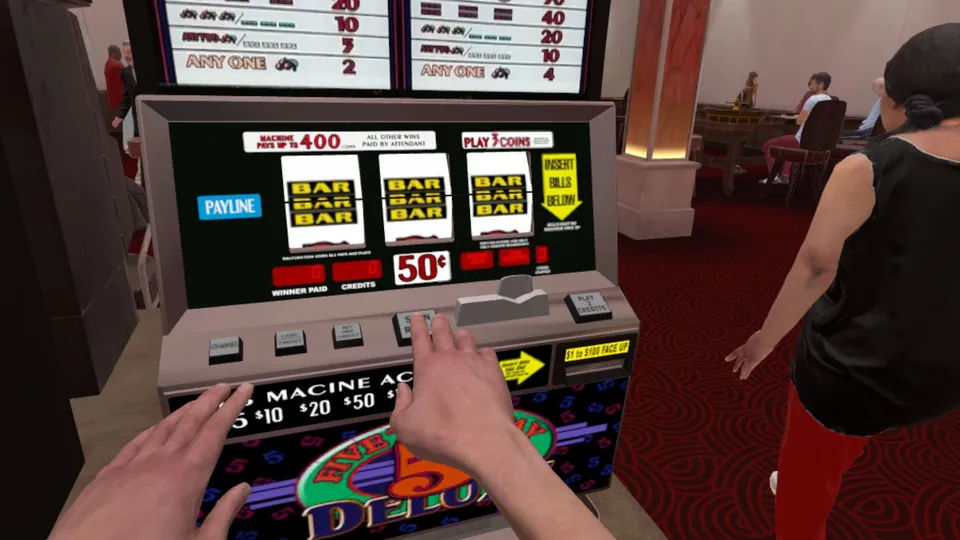 Máquina tragaperras vista en primera persona en un casino