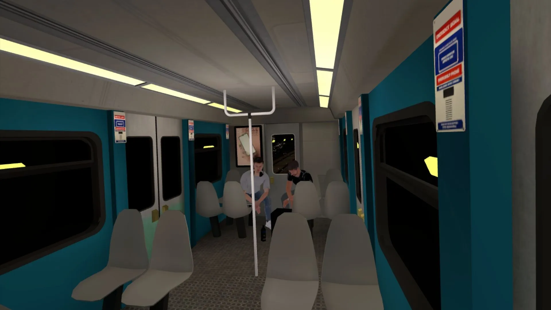 Fast leerer U-Bahnwagen bei Nacht