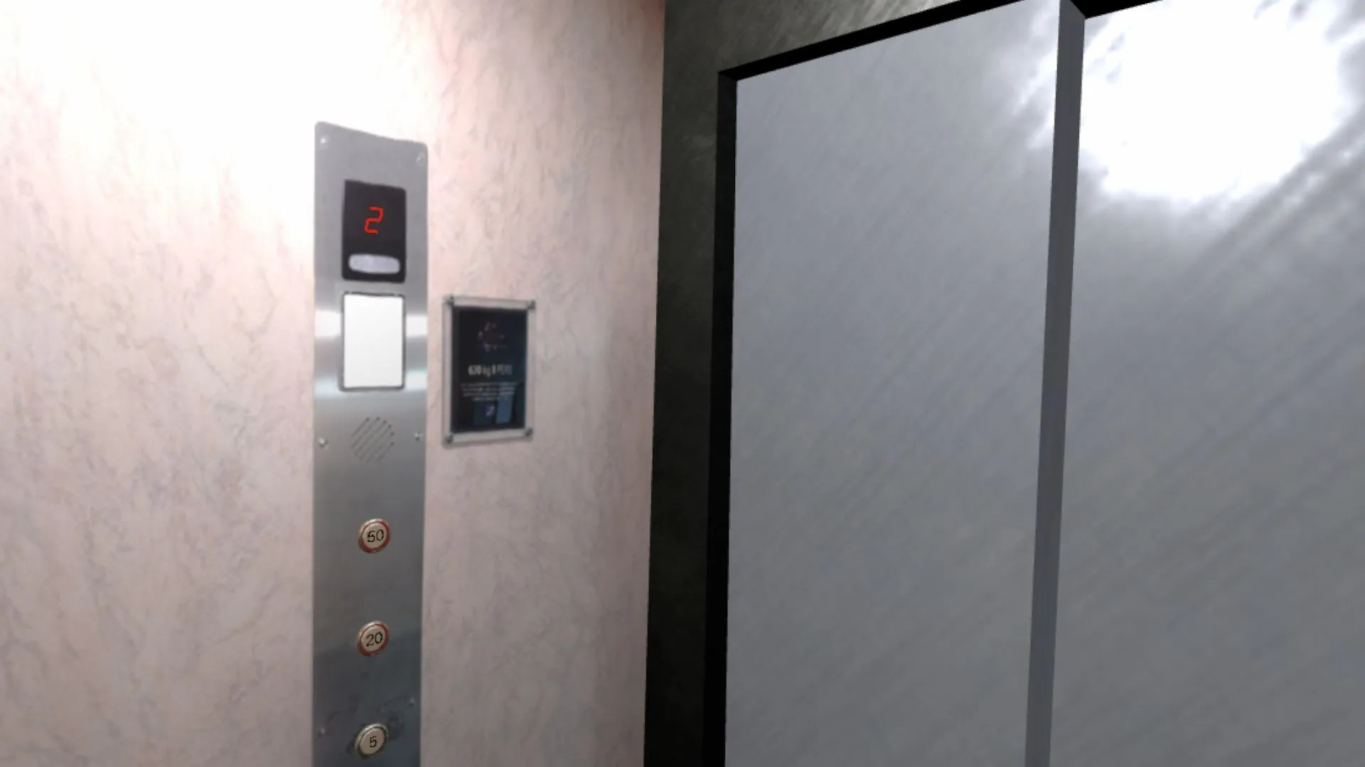 Interior estrecho de un ascensor vacío de realidad virtual