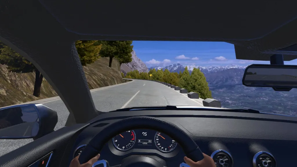 Route de montagne vue depuis le volant