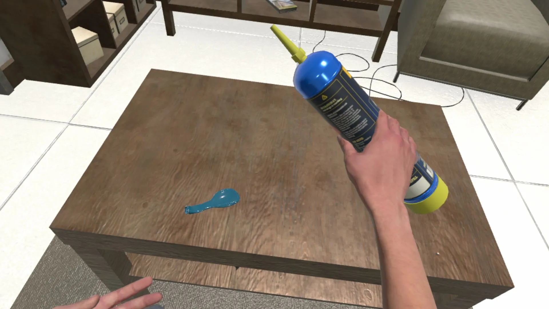 Lachgas und Zubehör auf einem Tisch in einer Wohnung