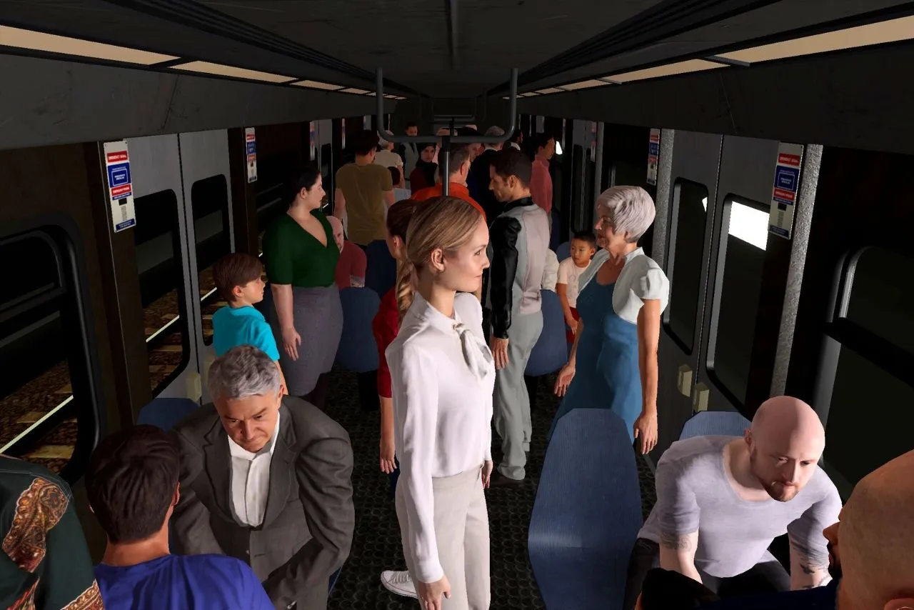 Vagón de metro lleno de pasajeros