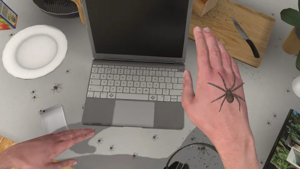 Spider on a hand in a virtual simulation