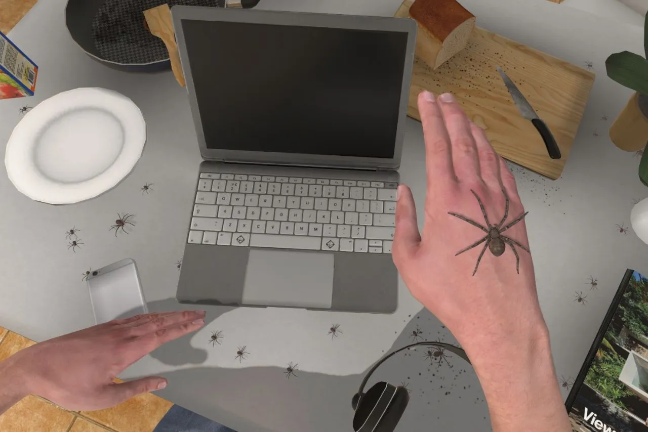 Araña sobre una mano en una simulación virtual