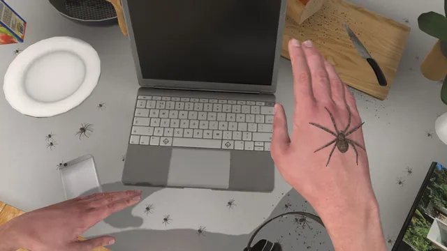 Spinne auf einer Hand in einer virtuellen Simulation