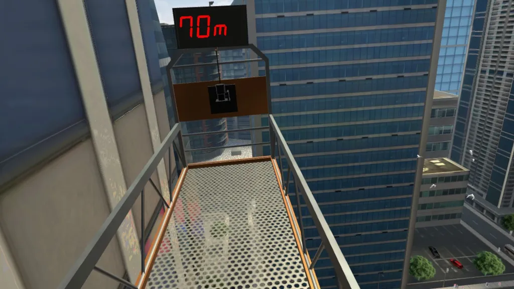 Plataforma elevadora suspendida entre edificios