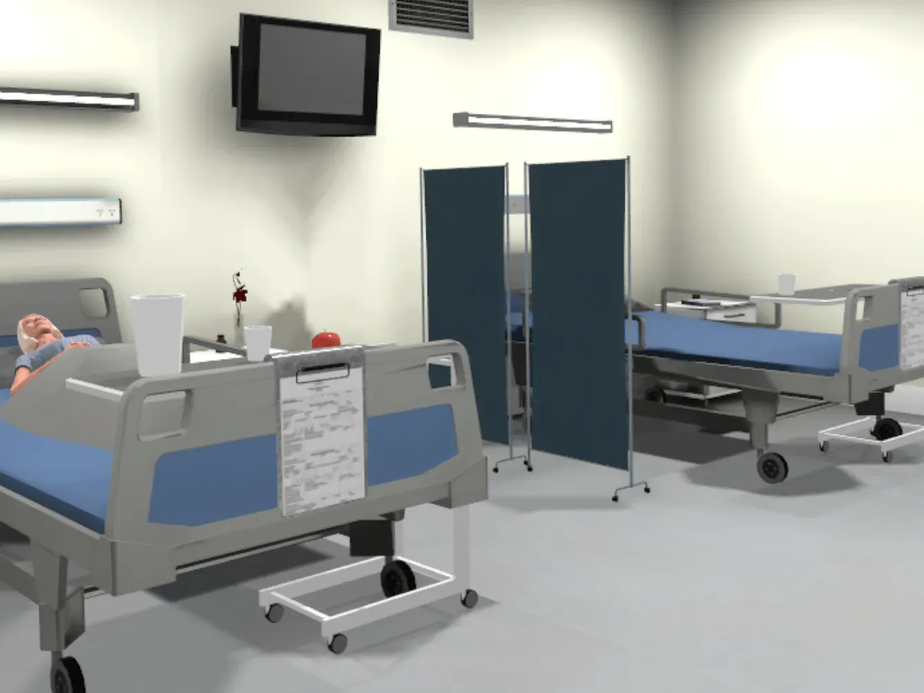 Virtuelles Krankenhauszimmer mit zwei Pflegebetten