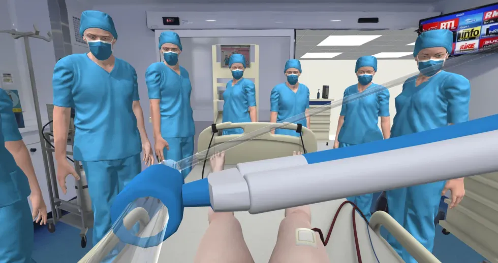Large medical team around a hospitalized patient