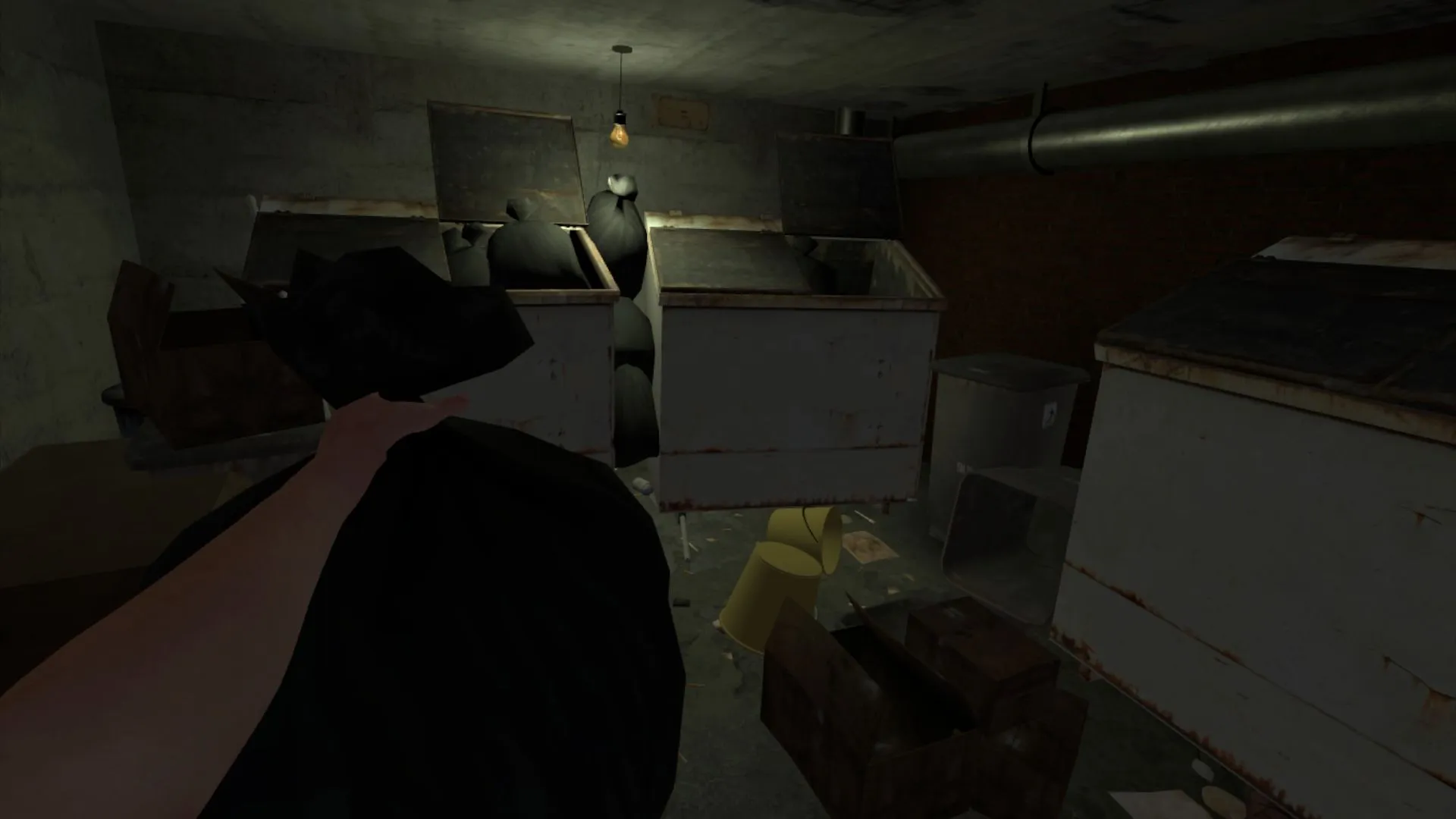 Verschmutzter Müllraum in einer virtuellen Simulation