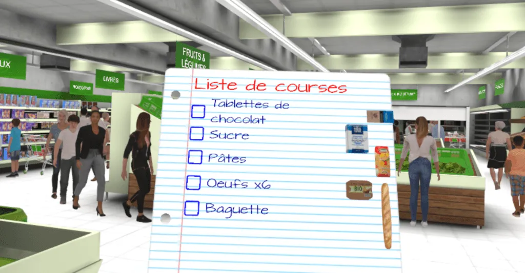 Lista de compras superpuesta a un supermercado virtual