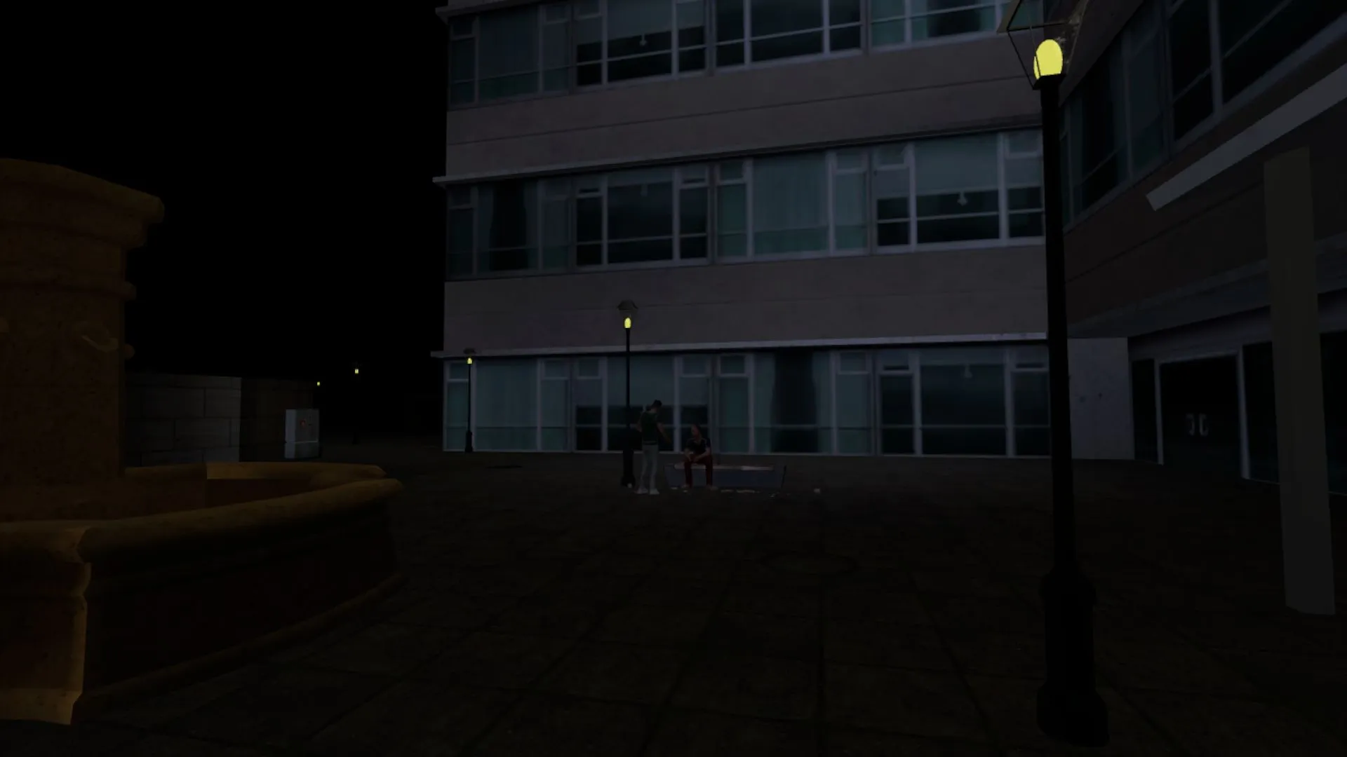 Plaza urbana desierta de noche