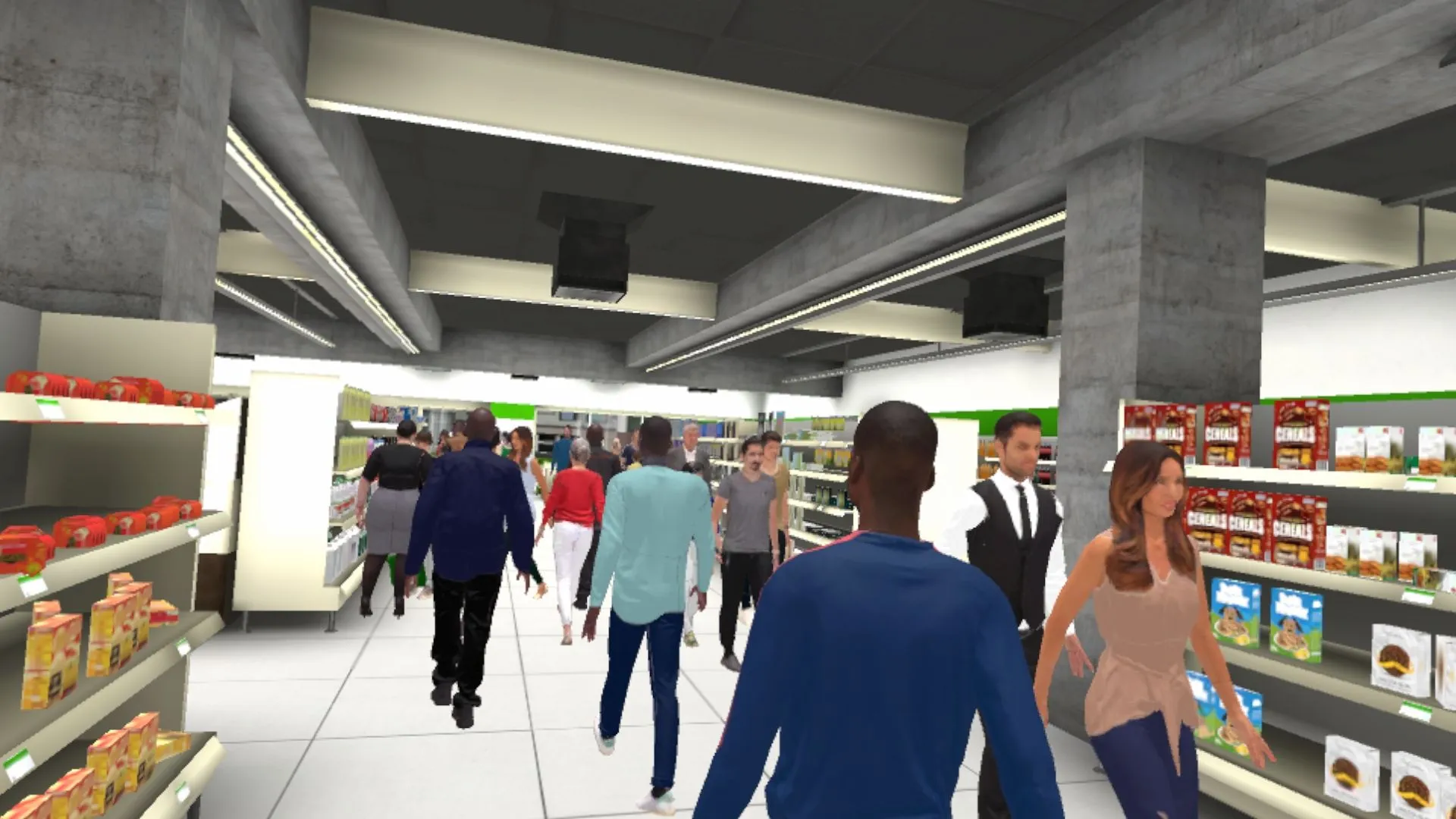 Supermarché très fréquenté dans une simulation virtuelle