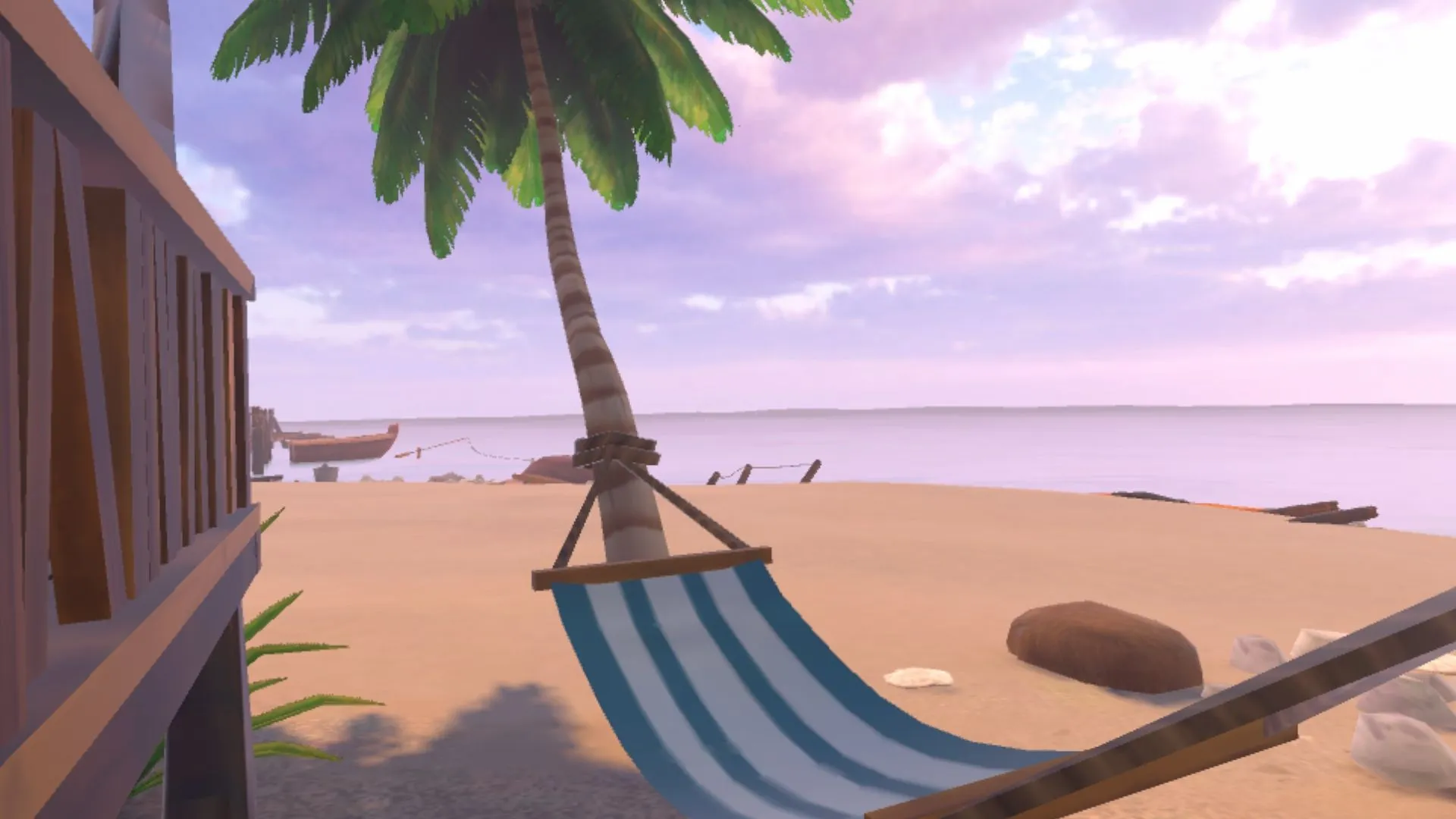 Plage tropicale paisible avec hamac et palmiers