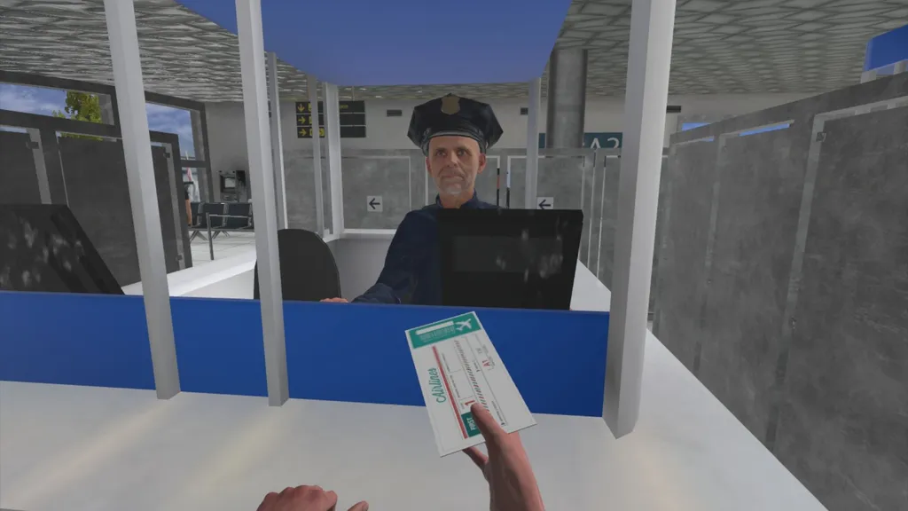 Pasajero mostrando un documento a un agente del aeropuerto
