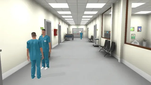 Sauberer, heller Krankenhausflur