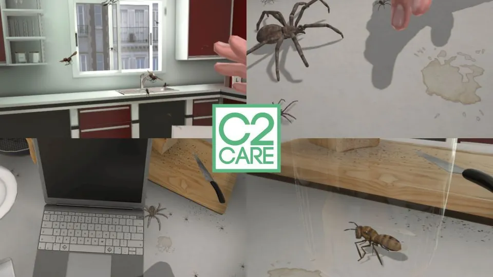 Montage virtueller Szenen mit Spinnen und Insekten
