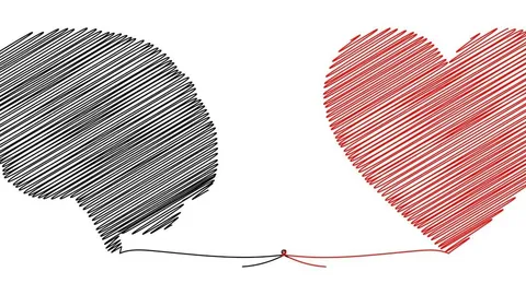 A thought bubble connected to a red heart