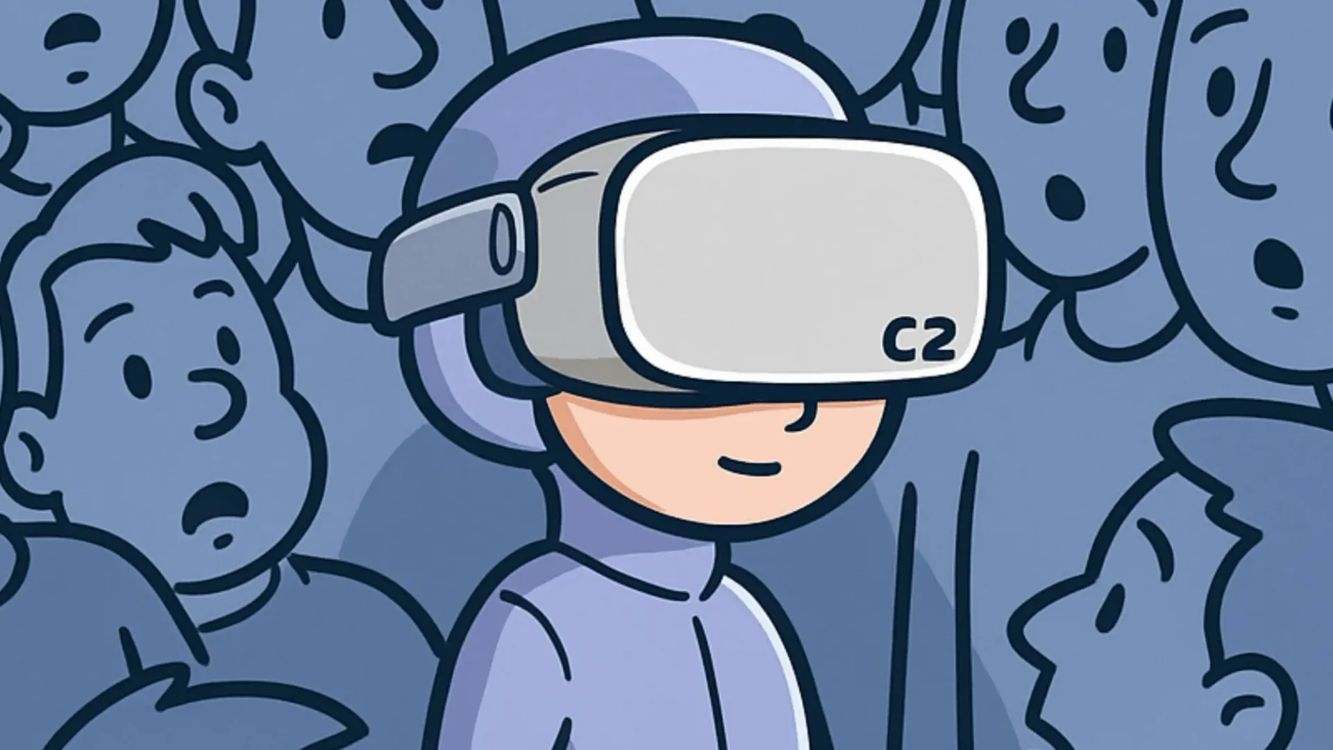 C2Care character wearing a virtual reality headset