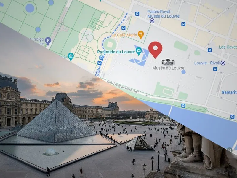 Montage d’une carte et de monuments parisiens