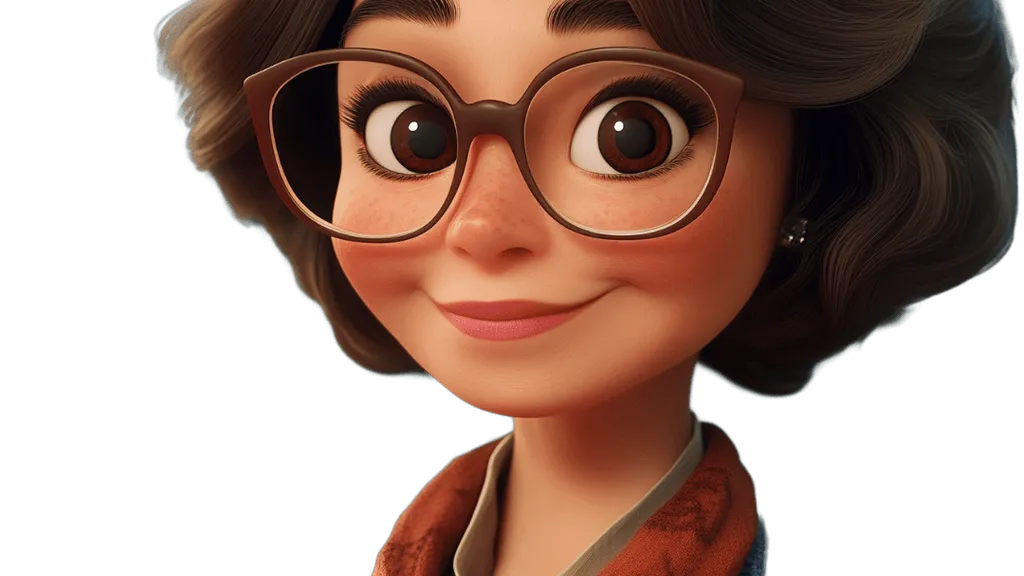 Illustrated portrait of a brunette woman with glasses