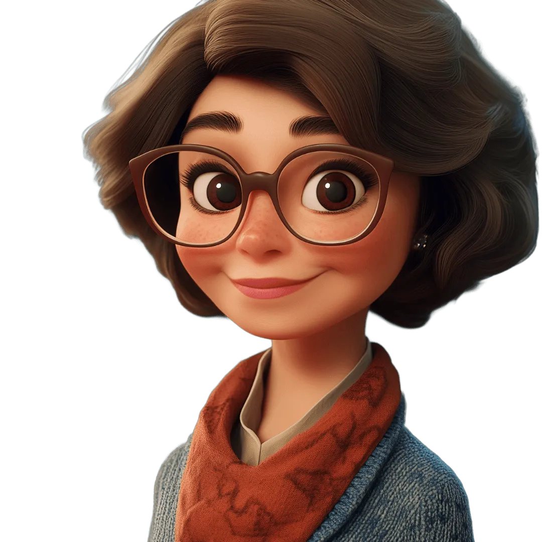 Illustrated portrait of a brunette woman with glasses