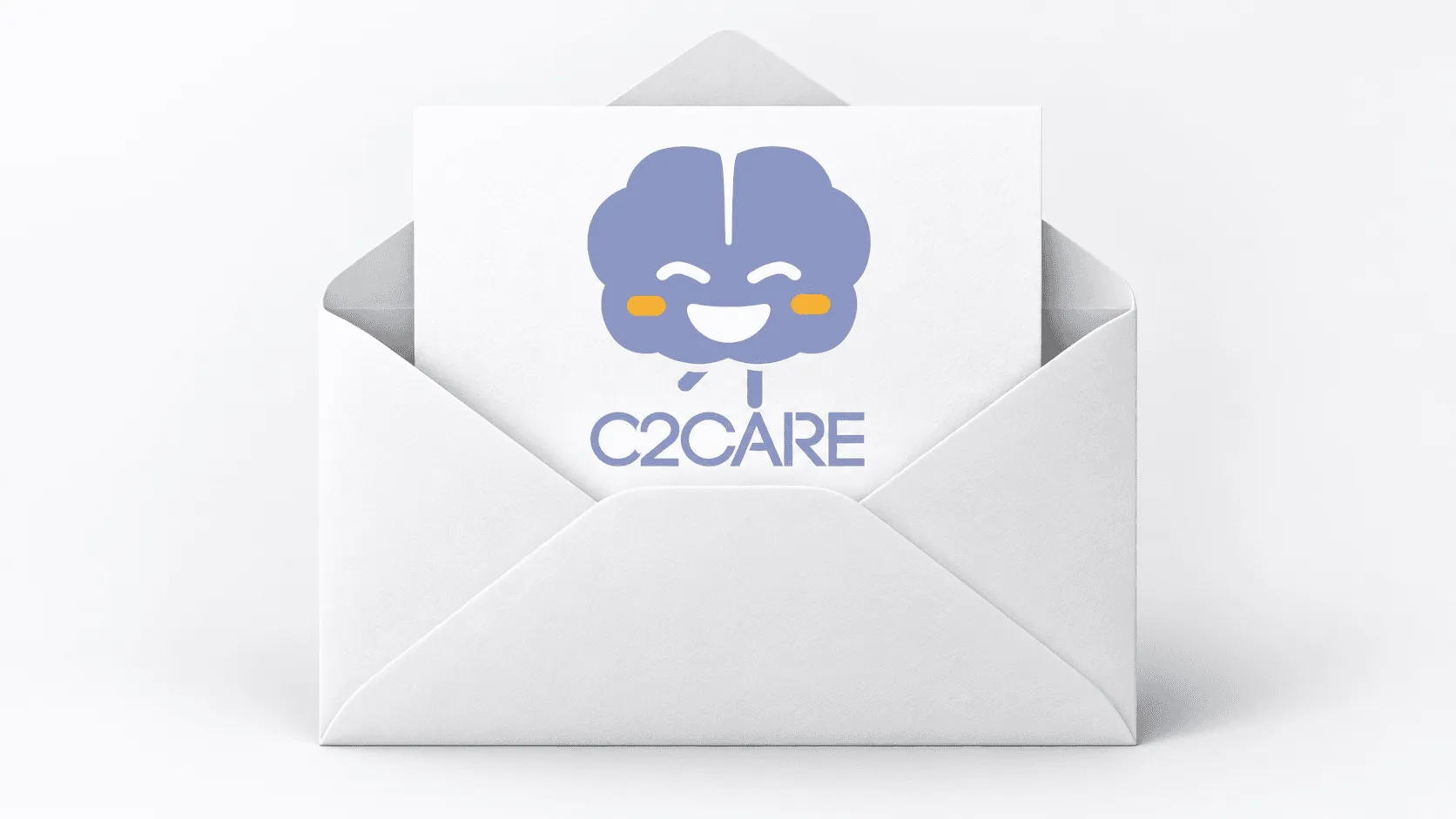 Enveloppe ouverte contenant une carte avec le logo C2Care