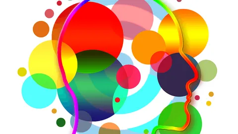 Human profile silhouettes surrounded by colorful bubbles