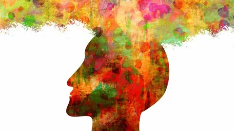 Silhouette eines Gesichts, gefüllt mit abstrakten Farben