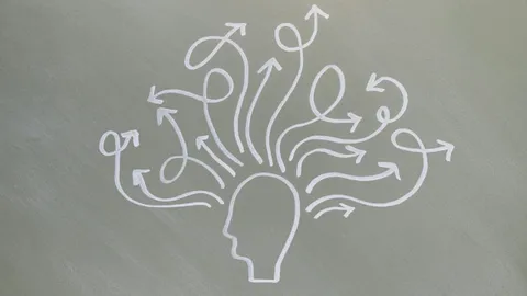 Drawing of a head crossed by many directions