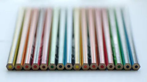 Close-up of a row of colored pencils
