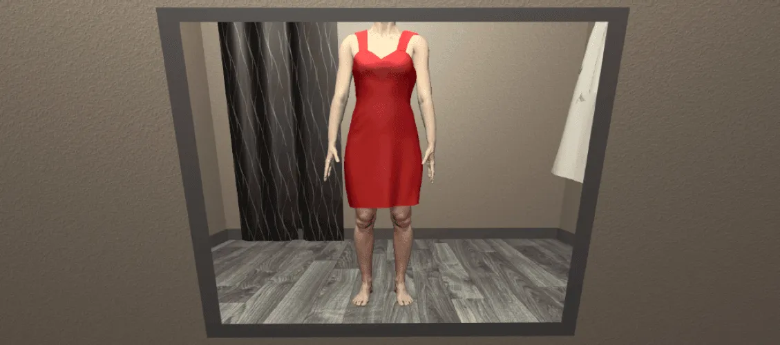 Silhouette einer Frau im roten Kleid in einem Spiegel
