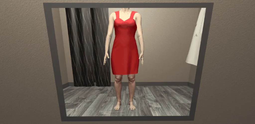 Silhouette einer Frau im roten Kleid in einem Spiegel