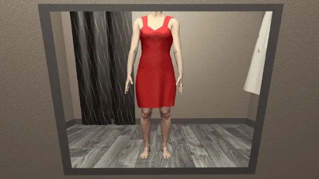 Silhouette einer Frau im roten Kleid in einem Spiegel